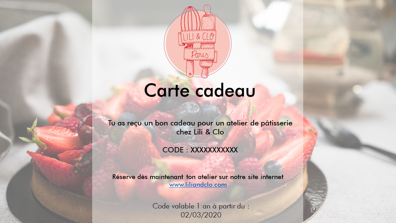 Carte cadeau cours de pâtisserie - Tentations et Mignardises